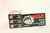 Four boxes of Wolf 223 Rem 55 gr FMJ. Count 80