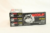 Four boxes of Wolf 223 Rem 55 gr FMJ. Count 80