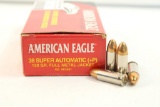 One box of Federal American Eagle 38 Super Auto +P 130 gr FMJ. Count 50.