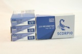 Five boxes of Scorpio 223 Rem 55 gr FMJ. Count 100.