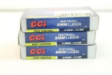 Three boxes of CCI 9mm shotshells #12 shot. Count 30.