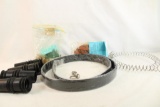 One Macedonian Battle sling new in pkg, one leather belt, four spotting scope shades, etc