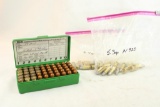 Plastic ammo box and two baggies of .45 Auto reloads, 78 count total