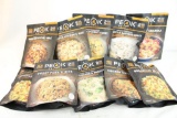 Box containing 10 Peak Refuel freeze dried meals (biscuits & gravy, cheesy chicken & broccoli, egg
