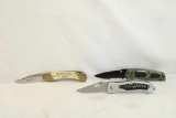 Bag containing three folding pocket knives, One Schrade Scrimshaw with Leopard And 4