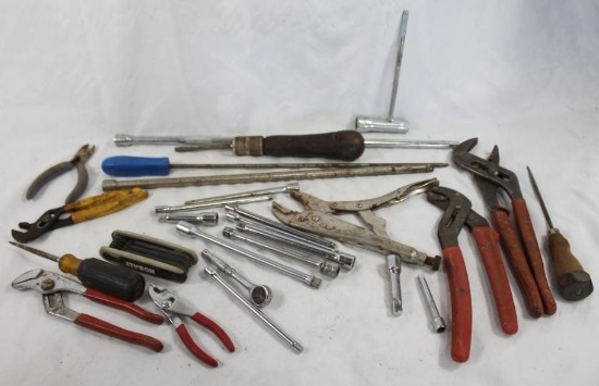 Box of socket extensions and other tools