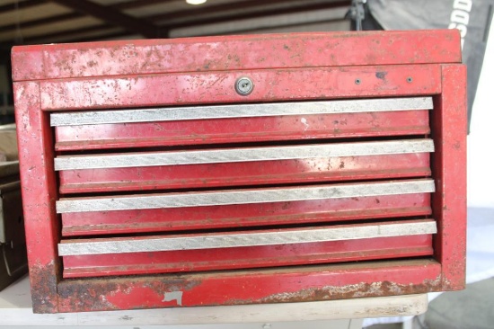 Red four drawer tool box
