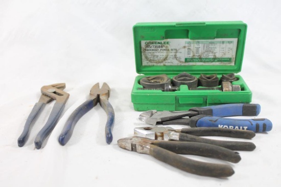 Greenlee ball bearing knockout punch set and wire cutters