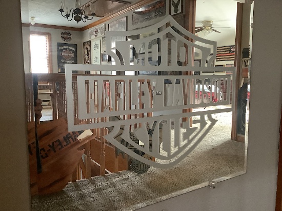 LARGE MIRROR WALL ART WITH HARLEY DAVIDSON LOGO IN THE CENTER