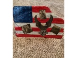 AMERICAN FLAG PAINTED SLATE WITH HARLEY DAVIDSON PHOTOS