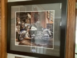 LARGE FRAMED WALL ART WITH HARLEY MOTORCYCLE IN THE CENTER