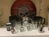 SKULL TRAY WITH SHOT GLASSES AND COFFEE MUGS