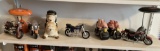 4 HARLEY DAVIDSON TOYS, LAMPS, BANK, SALT AND PEPPER SHAKERS