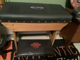 HARLEY DAVIDSON BENCHES WITH LEATHER TOPS WITH PATCHES IN THE CENTER