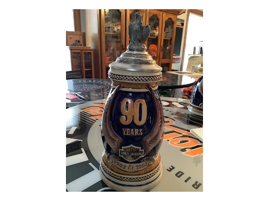 1993 HARLEY DAVIDSON 90TH ANNIVERSARY STEIN WITH CERTIFICATE OF AUTHENTICITY