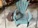 PLASTIC PATIO CHAIR AND WOOD STOOL
