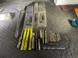 ASSORTED TAPS, MORSE CUTTING TOOLS, LOTS OF DRILL BITS, LEAD HAMMER