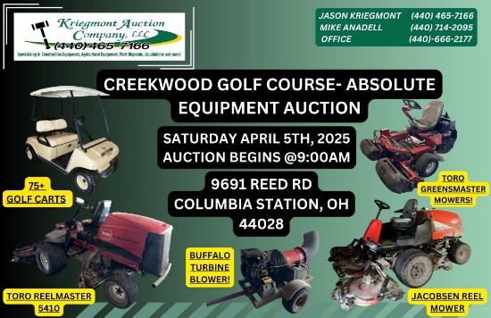 CREEKWOOD GOLF COURSE-ABSOLUTE EQUIPMENT AUCTION