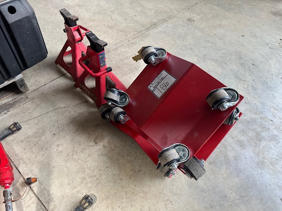 (4) CAR DOLLIES, JACK STANDS