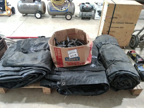 (3) STEEL COIL TARPS  WITH BUNGEES