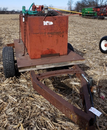 300 Gallon Fuel Tank on 2-wheel truck frame trailer