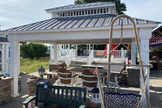 Berlin Gardens Vinyl Pavilion w/ Steel Roof & 2 Lights