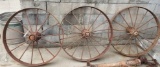 3 - Antique Steel Wheels w/ Spindles