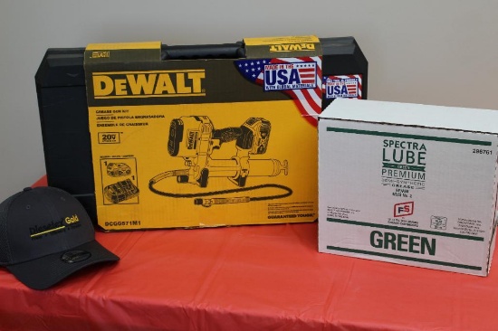 20v DeWalt Grease Gun, Spectra Lube Grease (10-16oz tubes), and FS Hat.