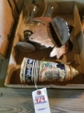 Flat - 2 Wooden Candle Holders & German Stein