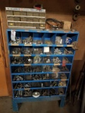 Blue 42 Compartment Bolt Bin on Stand w/ Contents