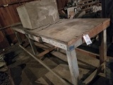 Wooden Work Bench, Fan, Sm. Cabinet & Rolling Parts Cart