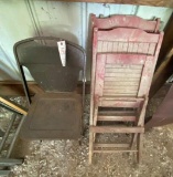 3 Antique Wooden Folding Chairs & 1 Metal Chair