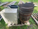 Pallet - Wooden Burn Barrels, Oil Pan & File Cabinet
