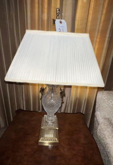 Brass & Glass Table Lamp w/ 2 Ornamental Geese