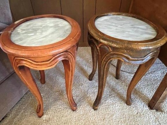 2 - Small Oval Marble Top Tables