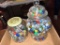 2 glass containers of marbles