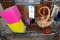 Bird houses, old croquet balls, basket