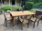Wooden Patio Table w/ 6 Arm Chairs