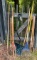 rakes, snow shovel, post digger, pole saw