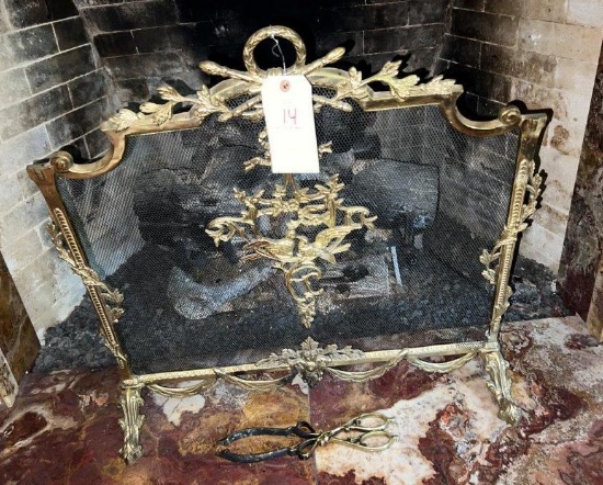 Ornate Fireplace Screen & Tongs