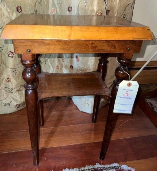 Small Walnut Stand & Upholstered Footstool