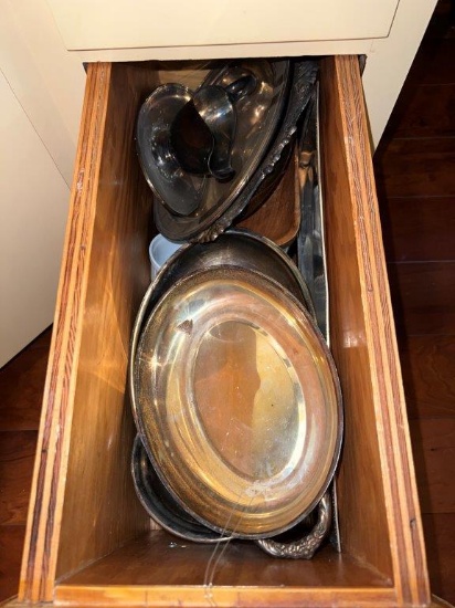 Drawer of Silver Plate Bowls, Platters & Misc.