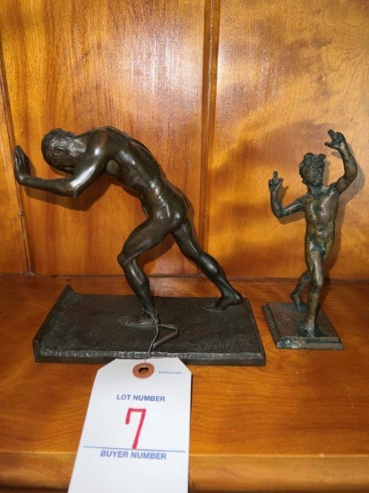 1 Bronze Konti "Pushing Men" Bookend, Gorham Co. Founders 0471