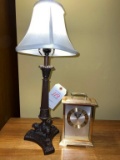 Metal table lamp & Linden Quartz brass dresser clock
