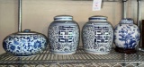 4 - Blue & White Oriental Covered Jars