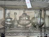 Lg. Glass vases, covered compotes, glass jars