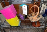 Bird houses, old croquet balls, basket
