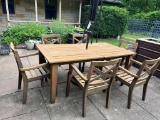 Wooden Patio Table w/ 6 Arm Chairs
