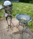 Copper bird bath, gazing ball on stand