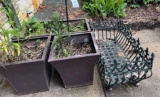 Wrought Iron plant stand & 4 metal planters